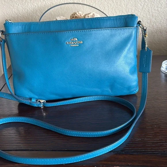 Coach Crossbody Bag – Teal Leather - Picture 1 of 15